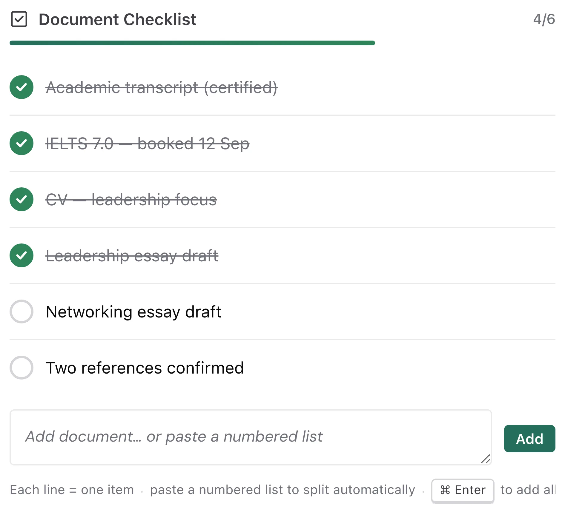 ScholarshipHub document checklist with application preparation progress
